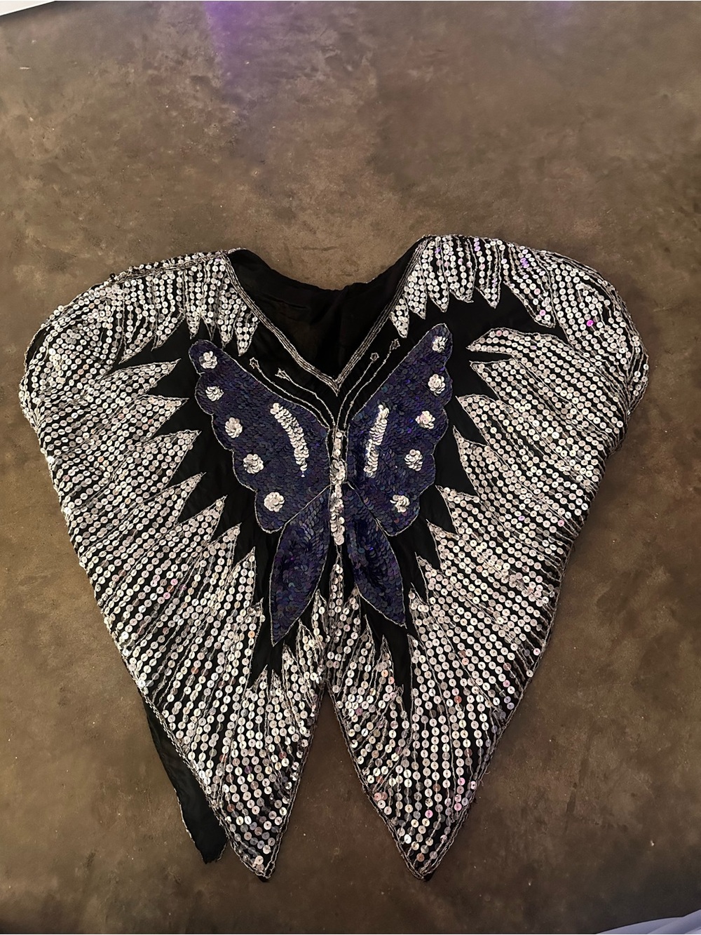 Embellished Sequin Butterfly Shoulder Top - Black